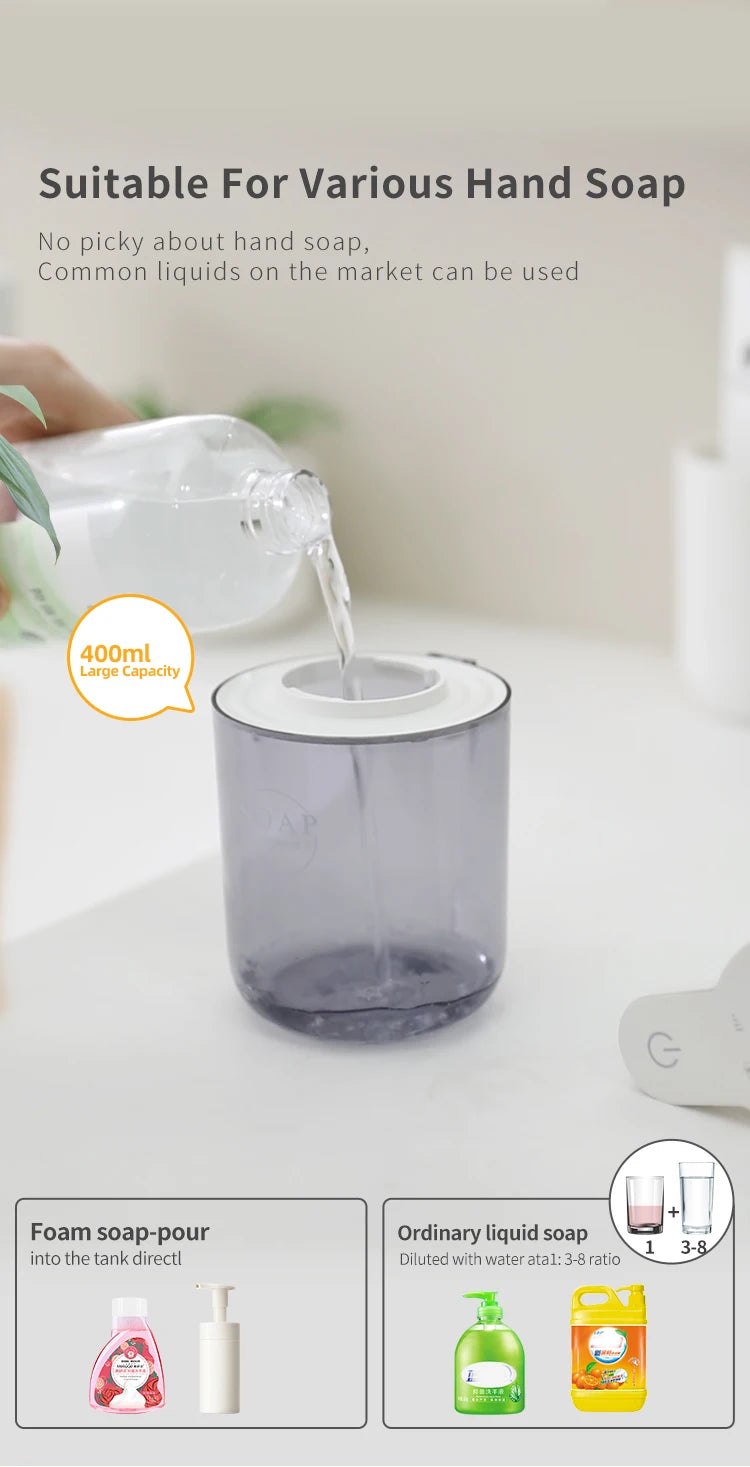 New Wall Mounted Automatic Soap Dispenser Foam Smart Hand Washing Machine 400ml Liquid Rechargeable Bathroom Induction Sensor