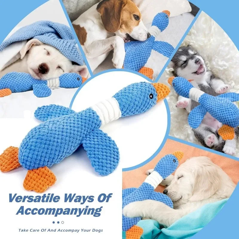 New blue goose dog toy cat toy pet toy double color goose tough bite chew plush sound toy plush toy pet supplies