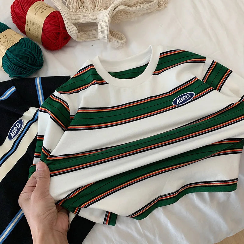 2025 autumn Children Clothes Girls Long Sleeves Bottoming Shirts Cool Boys Stripe Cotton T-shirt Teen Loose Casual 2-7y Kids Top