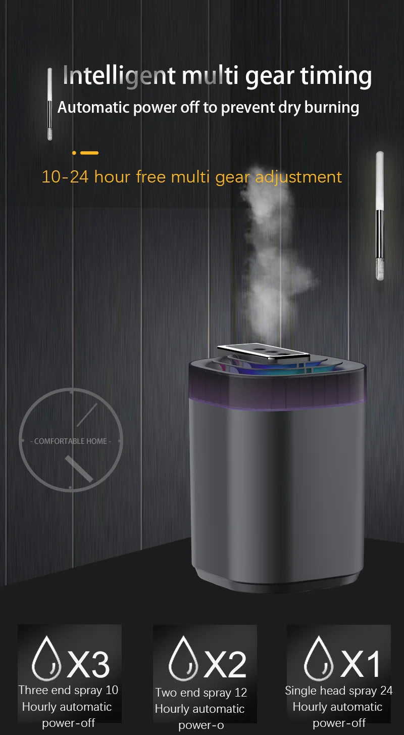 Humidificador de ar ultrassónico de 3L com névoa fria, luz noturna e três bicos, humidificador aromático USB silencioso para casa