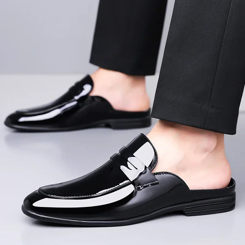 High Quality New Designer Half Slippers Fashion Shoes for Man Men's Business Casual Shiny Leather Shoes Pointed Toe Formal Shoes