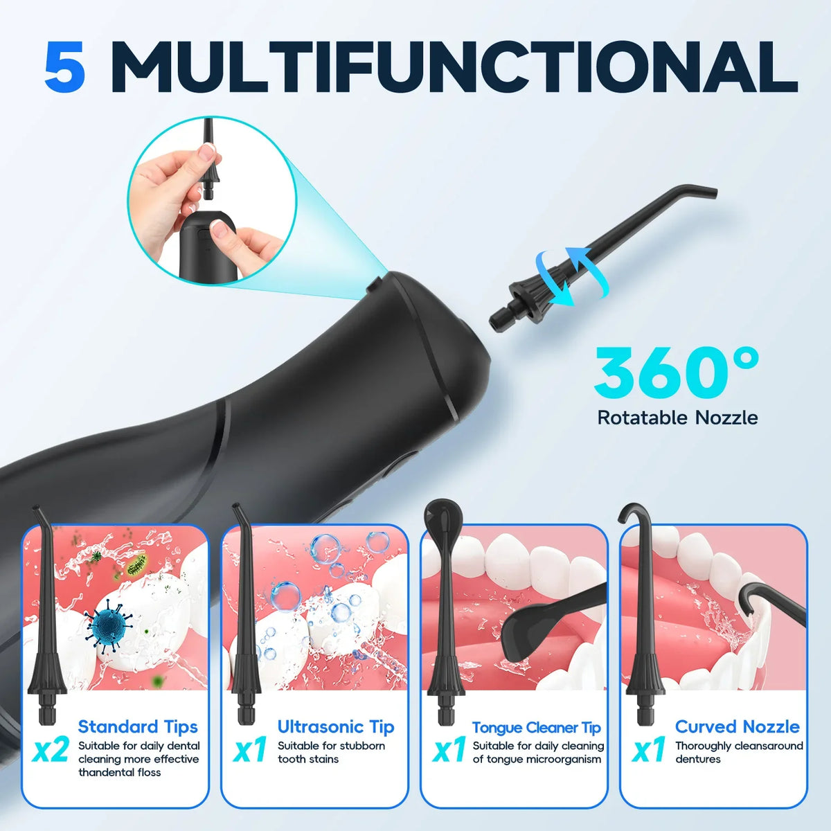 Mornwell Water Dental Flosser Pick for Teeth: 4 Modes 13 Water Levels Cordless Portable 300ML Tank Cleaning Picks F42(F5048)