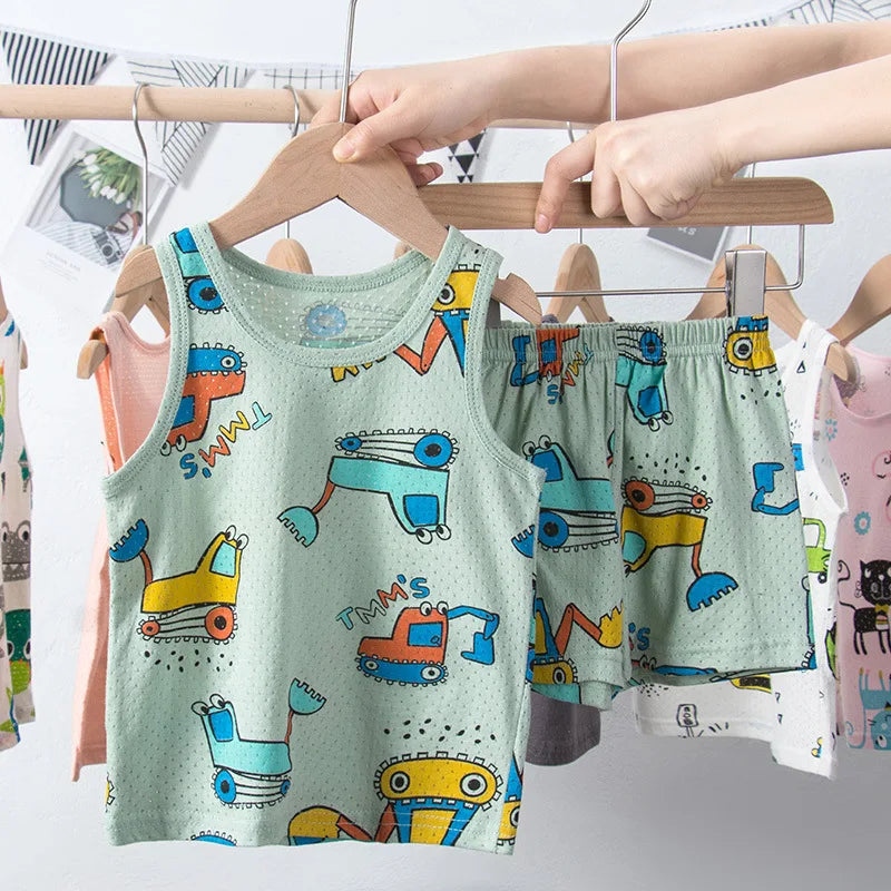 Toddler Baby Boy Pajamas Cotton Sets for Girls 0 to 1 2 3 4 5 6 7 8 9 Years Summer Children Pyjama Short Sleeveless Kids Pijamas