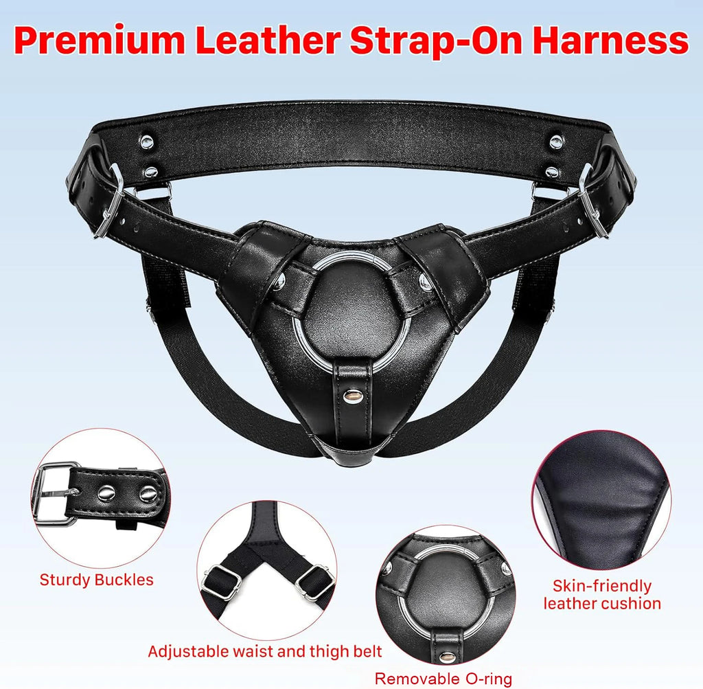 Strap On Dildo Harness Adjustable Waist and Thigh Soft Nylon Vegan Leather Belt with 2 Size Metal O-Rings for Lesbian Gay Couple