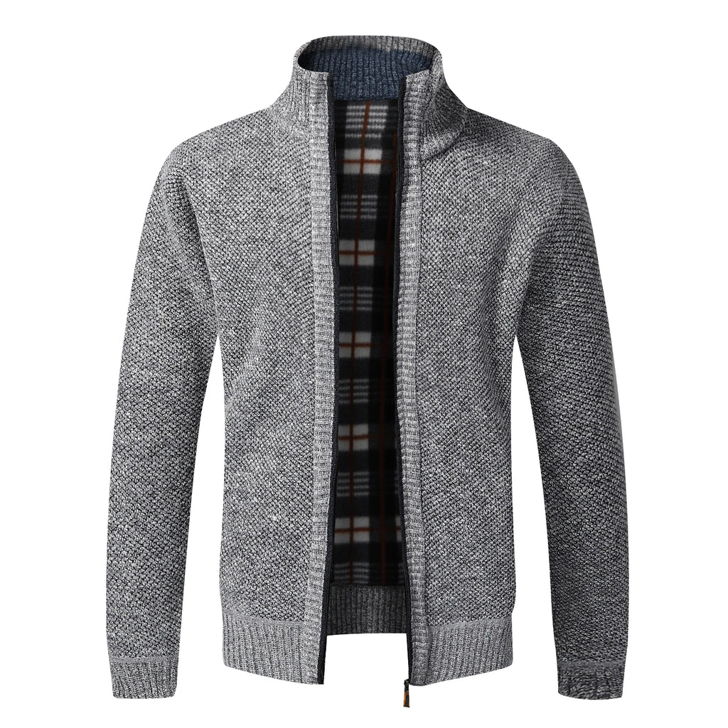 Cardigã de homem quente para outono/inverno, camisolas de lã, casacos com fecho completo, camisola de malha de marca de luxo com corte justo, camisola americana