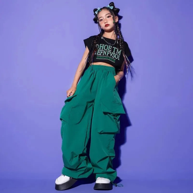 5-14Y Kids Hip Hop Joggers Pants Girls Cargo Pants Teenage Straight Trousers High Waist Vintage Casual Streetwear Baggy Pants