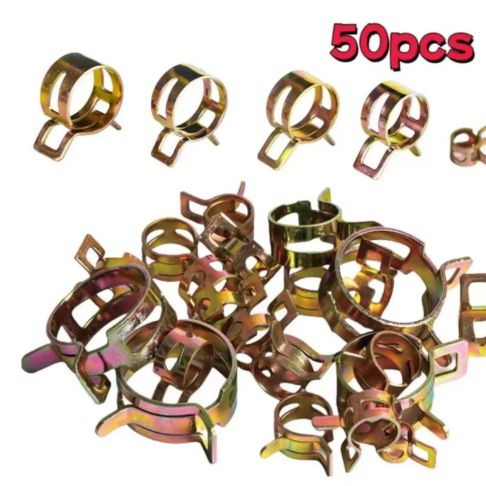 50 Pcs Spring Clip Fasteners 5mm-9mm Fuel Water Line Hose Pipe Air Tube Clamps Universal Tube Fastener for Home Auto Repair