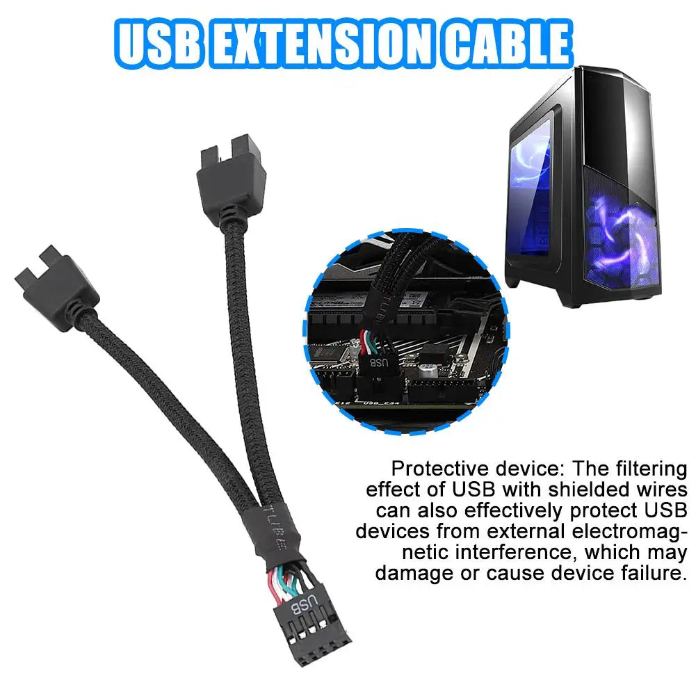 12cm Computer Motherboard USB Extension Cable 9 Pin 1 Female To 2 Male Y Splitter Audio HD Extension Cable For PC