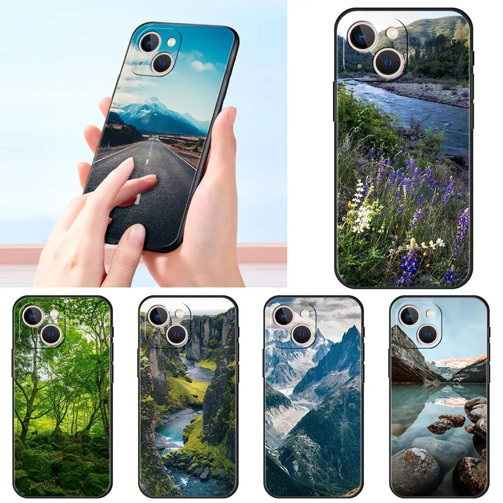 Luxury Phone Case For iPhone 16 15 14 11 Pro Max 13 12 XS X XR 7 8 Plus Shockproof Waterfall nature Trees ship Cover