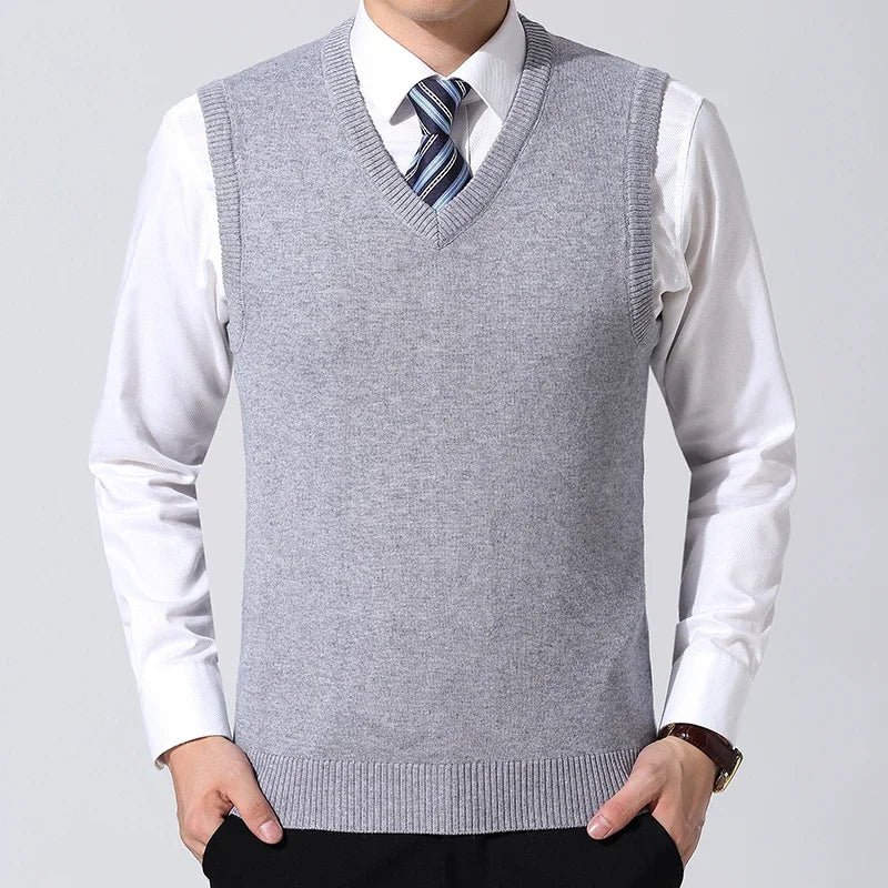 2026 Autumn Winter New Men's Solid Color V-neck Knitted Vest Casual Fashion Warm Sweater Versatile Top