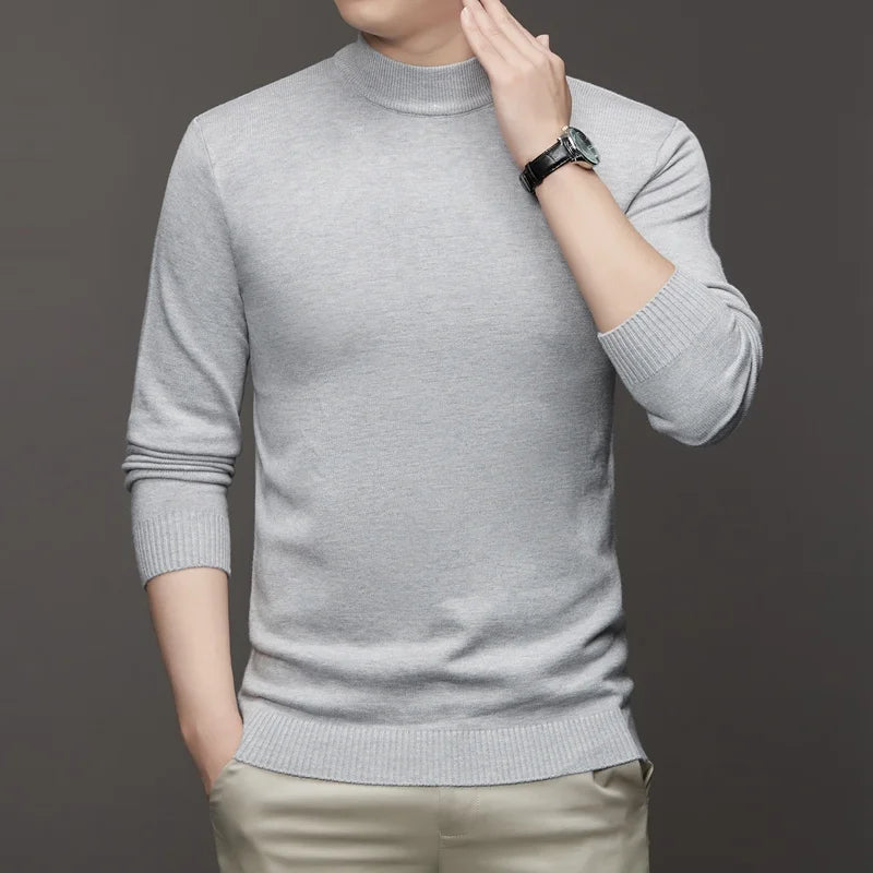 New Sweatwear Men's Half Neck Basic Solid Color Sweaters Round Neck Elastic Pullovers Warm Autumn Knitted Oversized Sweater Men