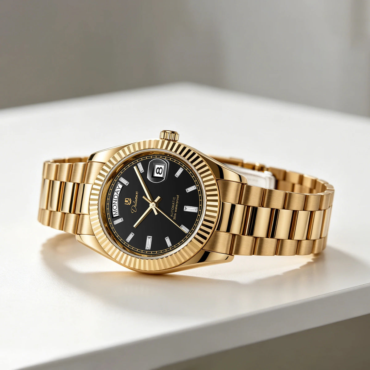 Dulunwe Automatic Watches for Men Day Date Classic 41MM Retro Mechanical Wristwatch 3ATM Waterproof Screw-in Crown Design