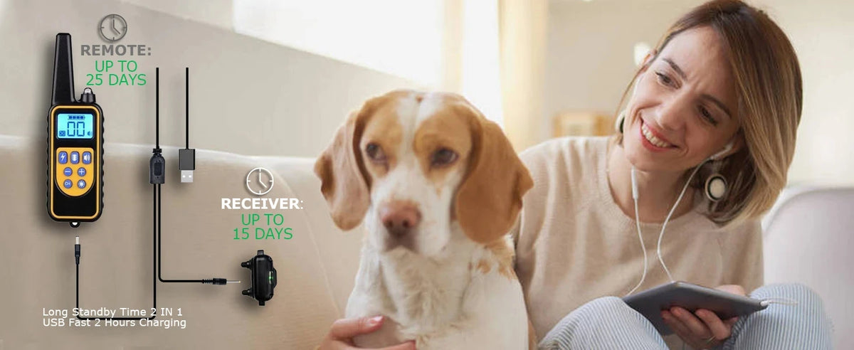 PUPOPAN 800m Dog Training Collar Waterproof Rechargeable Remote Control Pet with LCD Display for All Size Shock Vibration Sound
