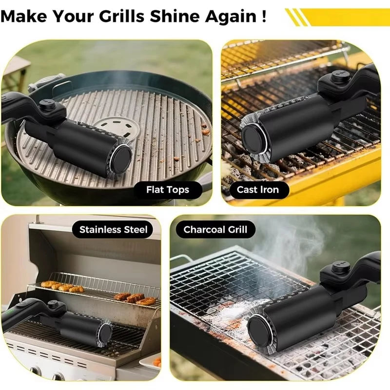 TINSOL Electric BBQ Cleaning Brush, Wireless Rechargeable Rotatable Foldable Heavy-Duty Oil Cleaning Brush for Grills