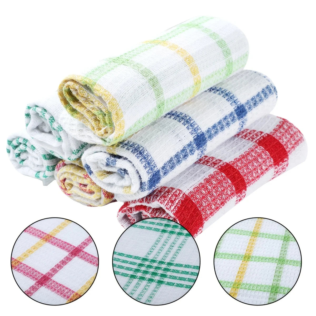 3/5/10/12pcs Plaid Kitchen Towels - Double-Sided Non-Shedding Dish Cloths for Household Cleaning Absorbent Dishwashing Cloth