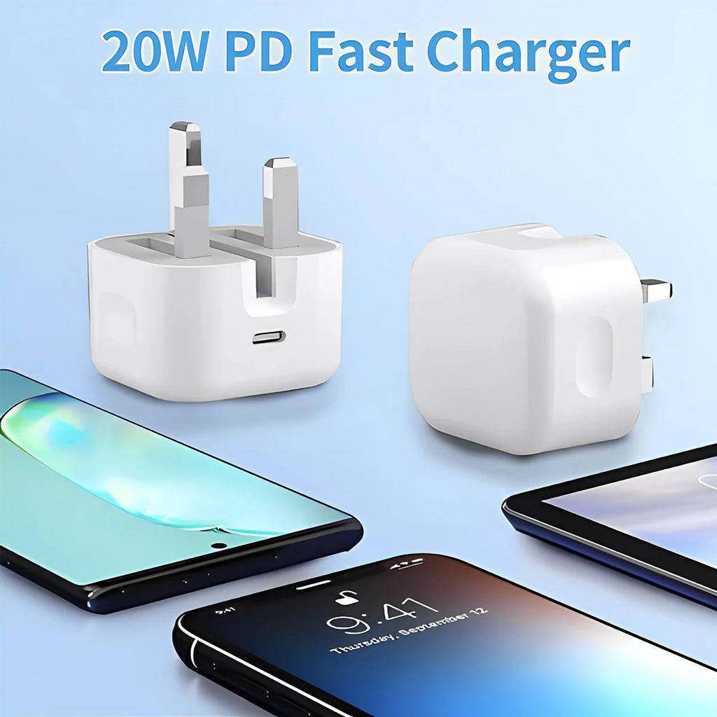 British Standard Charger Fast Charger with PD Ports Charger for iPhone for Galaxy UK Plug, PD Charger Adapter, Sleek Charger Des