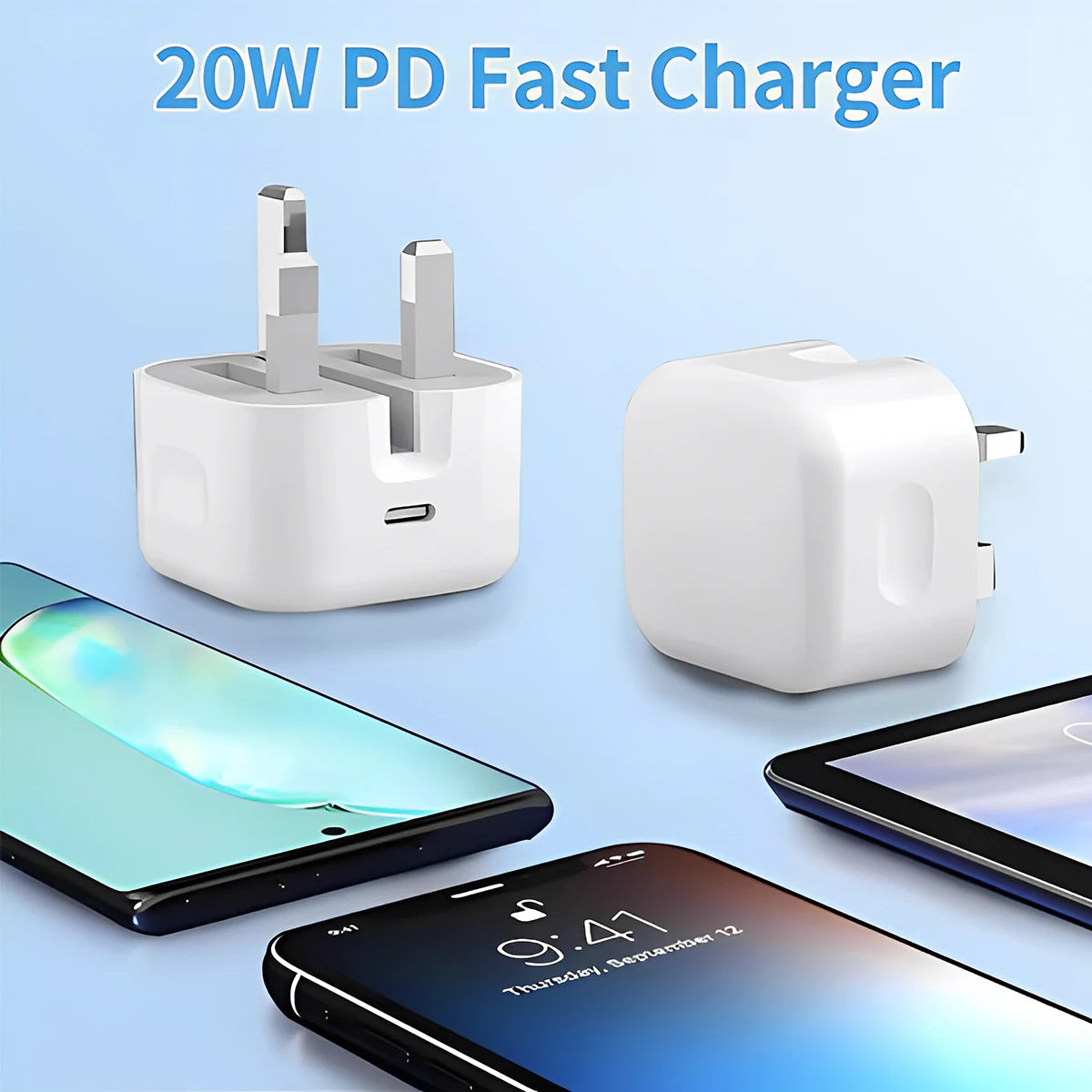 British Standard Charger Fast Charger with PD Ports Charger for iPhone for Galaxy UK Plug, PD Charger Adapter, Sleek Charger Des