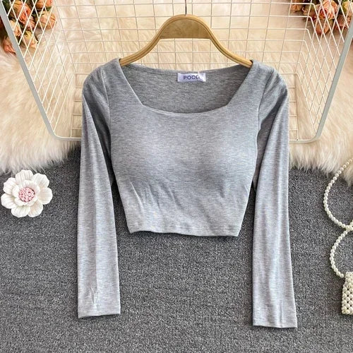 T-shirts For Women With Built In Bra T Shirts Womens Long Sleeve O-neck Tees Female Casual Korean Fashion Almighty Dropshipping