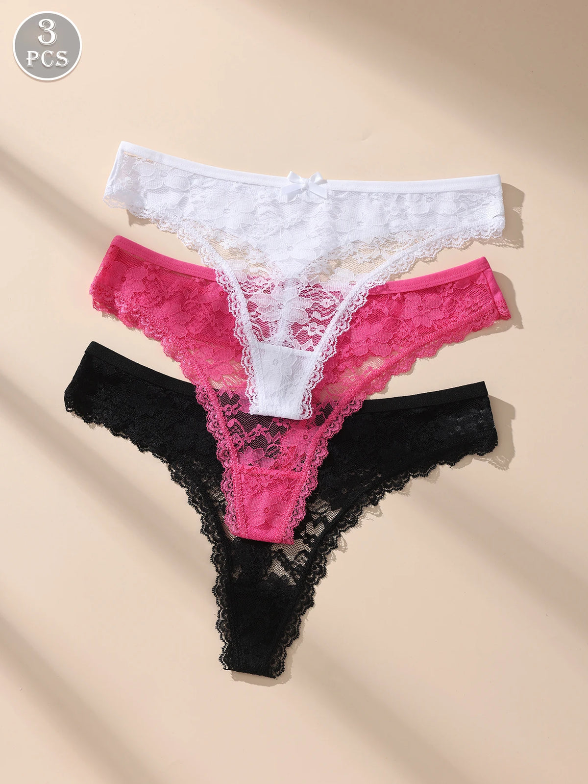 Awesomea 3Pcs Women’s Lace Bow Underwear – Soft Comfortable Low Waist Panties – Breathable Stretchy Seamless Lightweight Briefs