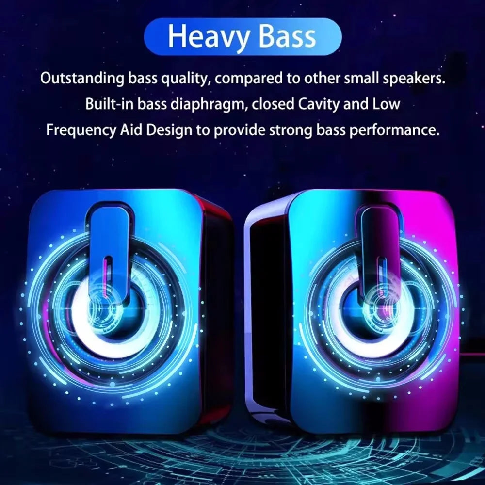 Colunas de Computador PC Sound Box HIFI Estéreo com Microfone e Luz LED para Computador de Secretária, Colunas de Gaming RGB com Som Surround