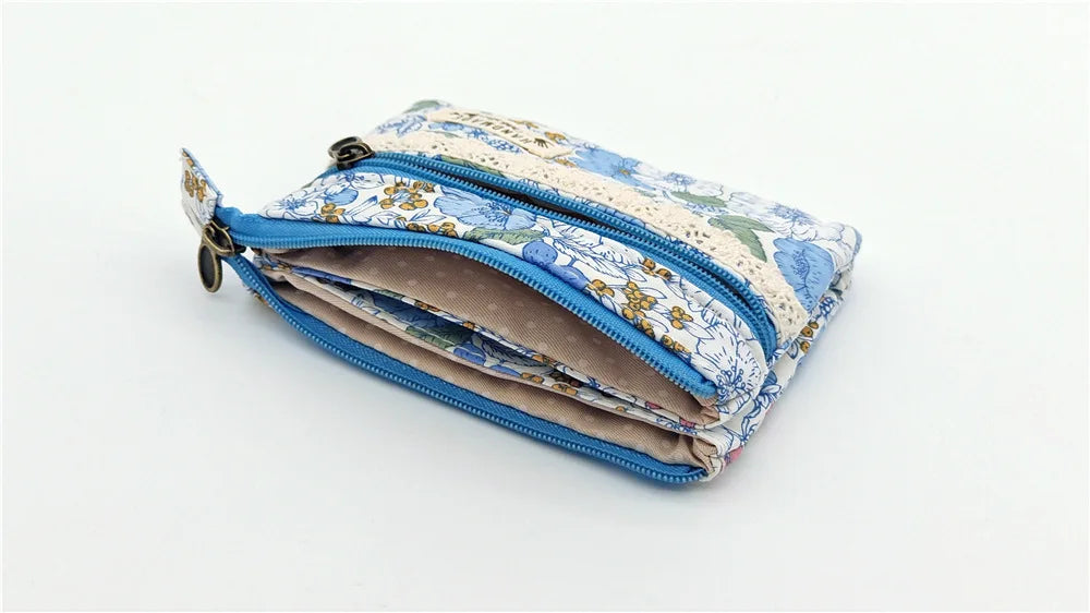 New Fashion Flower Multi-layer Cotton Fabric Coin Purse Women Card Wallet Small Change Bag Retro Canvas Female Hand Purses Pouch