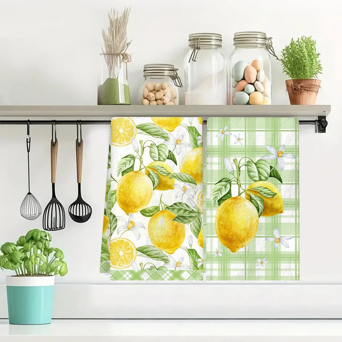 2pcs Italy Lemon Hand Towels Lemon Themed Dish Towels Polyester Bathroom Decorative Rustic Cloths Tea Towels for Kitchen