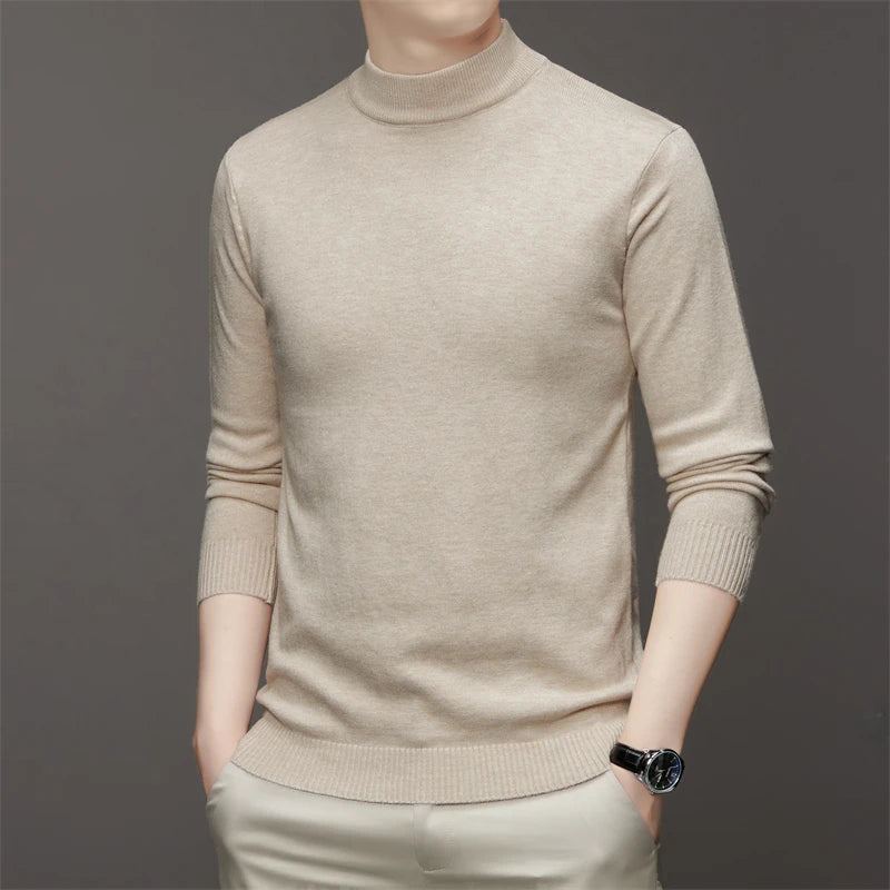 7 Colour Men's Half High Neck Long Sleeved Solid Color Sweater Soft, Warm and Comfortable Top with a Base