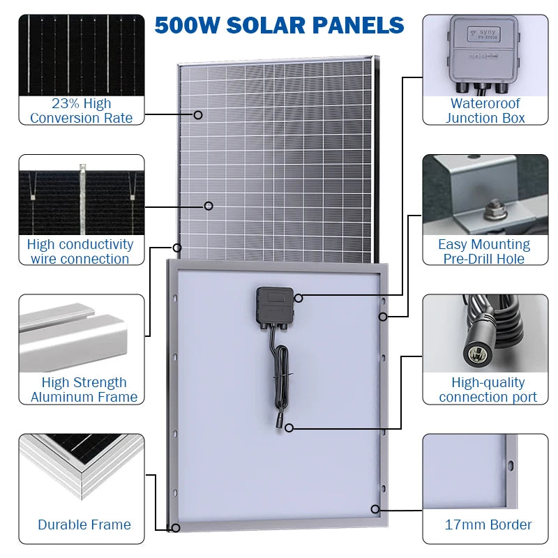 500W-1000W Polycrystalline Solar Panel Kit, 12V Portable Charger & Power Generator for Home, RV, Camping & Outdoor Travel