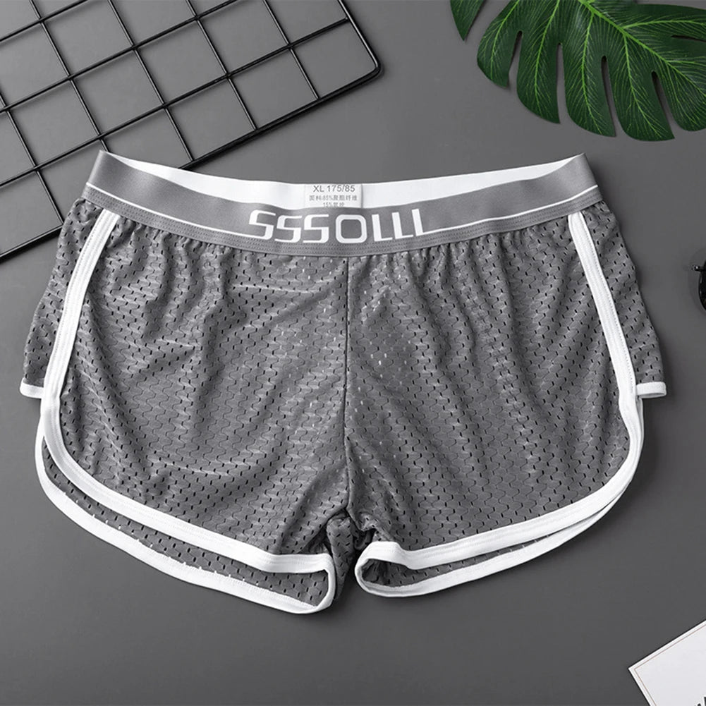 Sexy Men Ice Silk Mesh Seamless Boxer Briefs Pouch Underwear Shorts Trunks Underpants Breathable Loose Elastic Men's Boxers