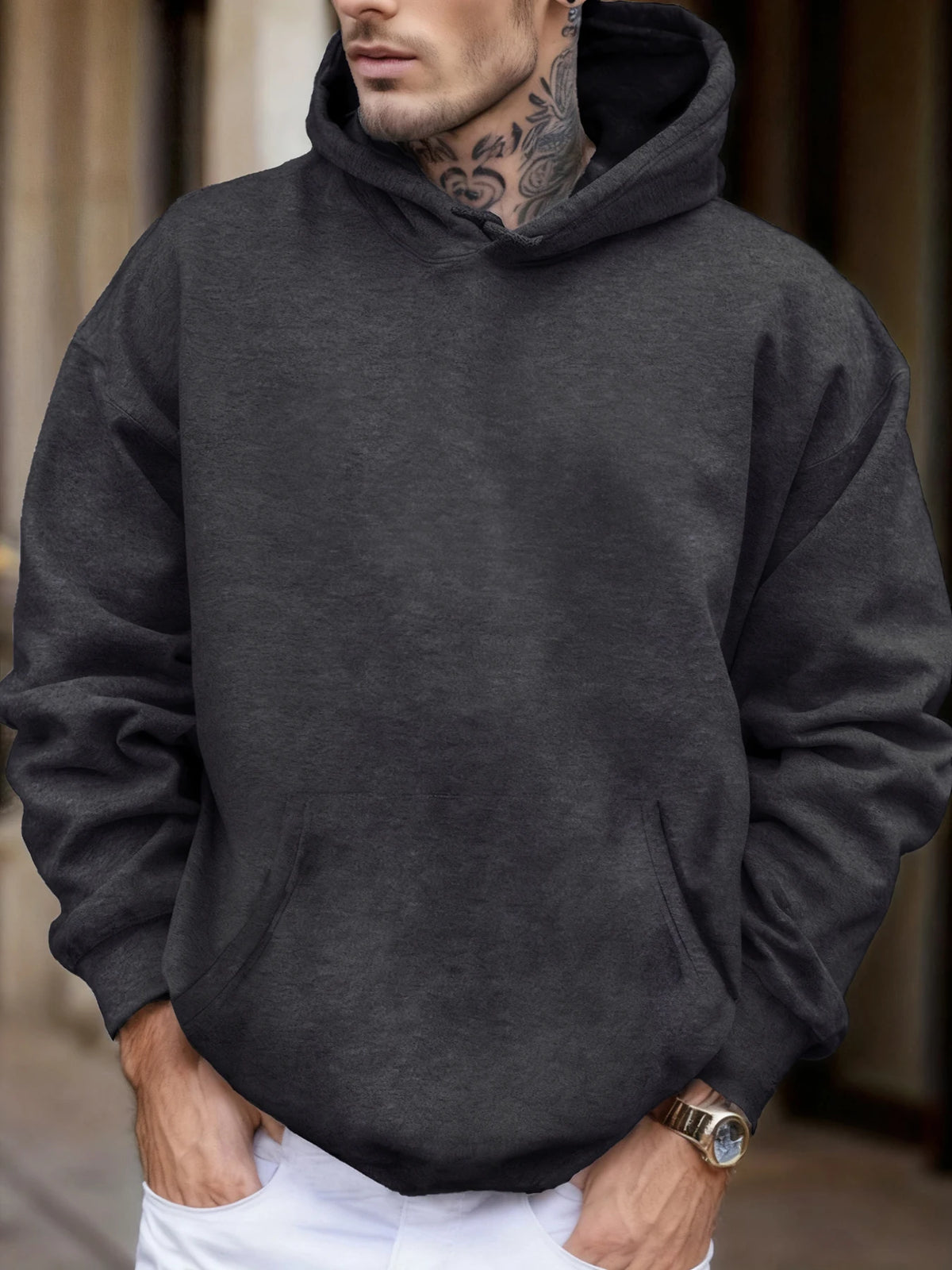 Autumn Soft Solid Sweatshirt Street Comfy Tracksuit Fleece Pocket Hoodies Man Basic Warm Streetwear Casual Loose Clothes Unisex