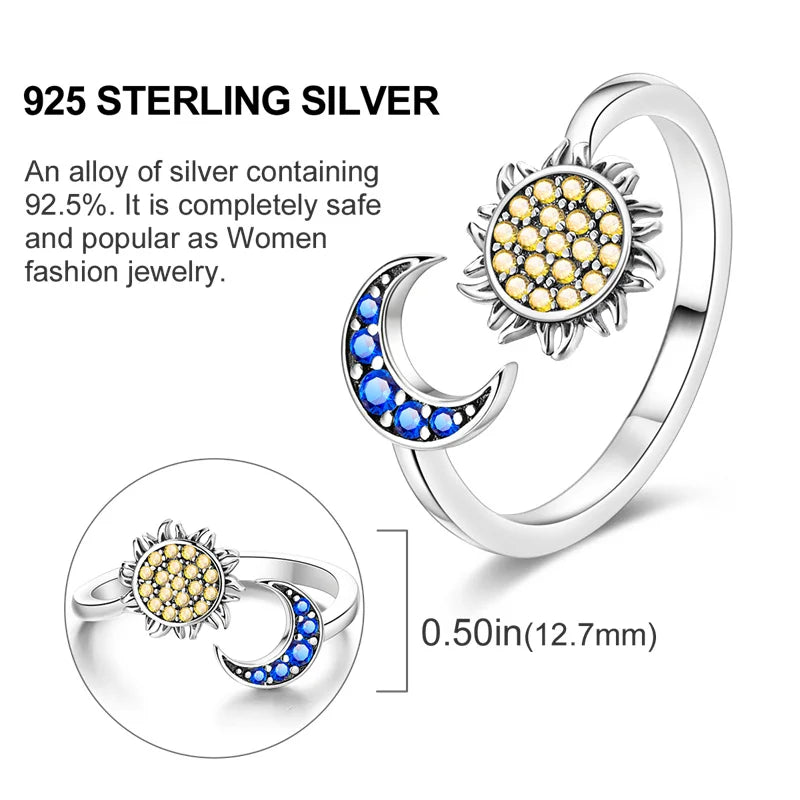 925 Silver Open Ring Sunflower Bee Star Eternal Love Jewelry Women's Wedding Gift