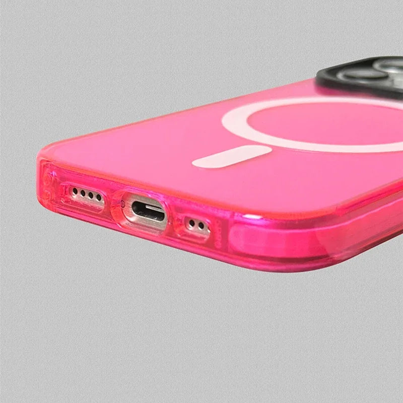 Neon Color Clear Crystal Magnetic Phone Case For Iphone 17 16 15pro 15 14 13max 12 Wireless Charging Soft Silicone Bumper Cover