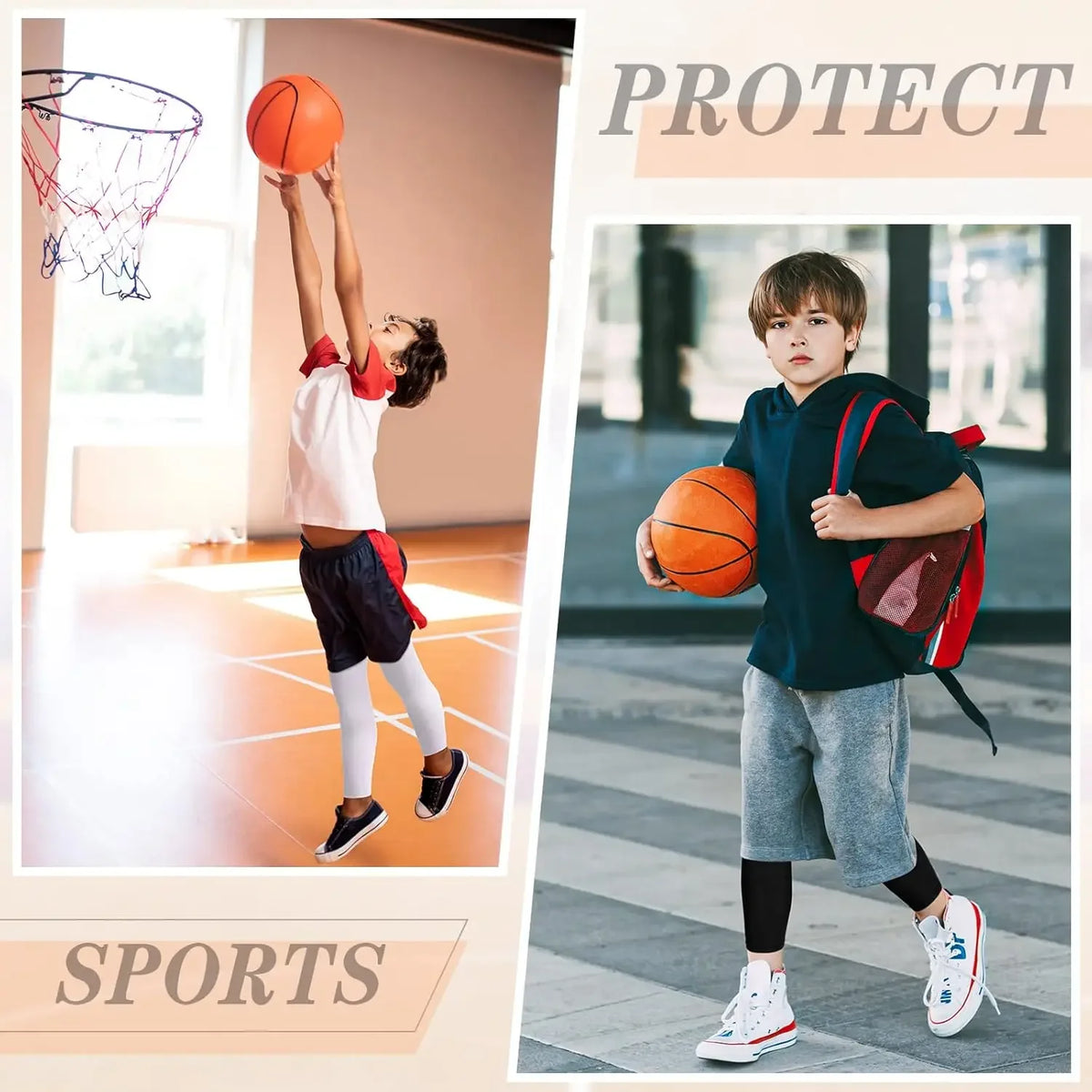 1Pair Long Compression Leg Sleeves for Kids, Comfortable Non-Slip UV Protection Brace Support for Basketball Running Cycling