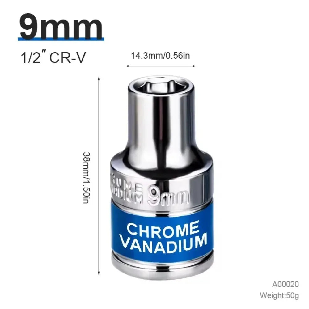 8mm-32mm 1/2" Drive Deep Impact Socket Set Drive Metric Wrench Socket Deep Impact Socket Pneumatic Wrench Head Tire Removal Tool