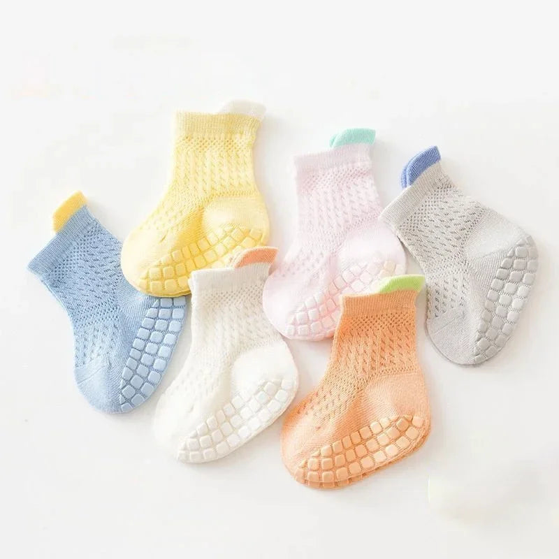 3pairs/lot 6 Colored Of Net Eye Non-slip Baby Girl Sock Hollow-out Breathable Thin Infant Girl Cotton Socks Children's Socks Kit