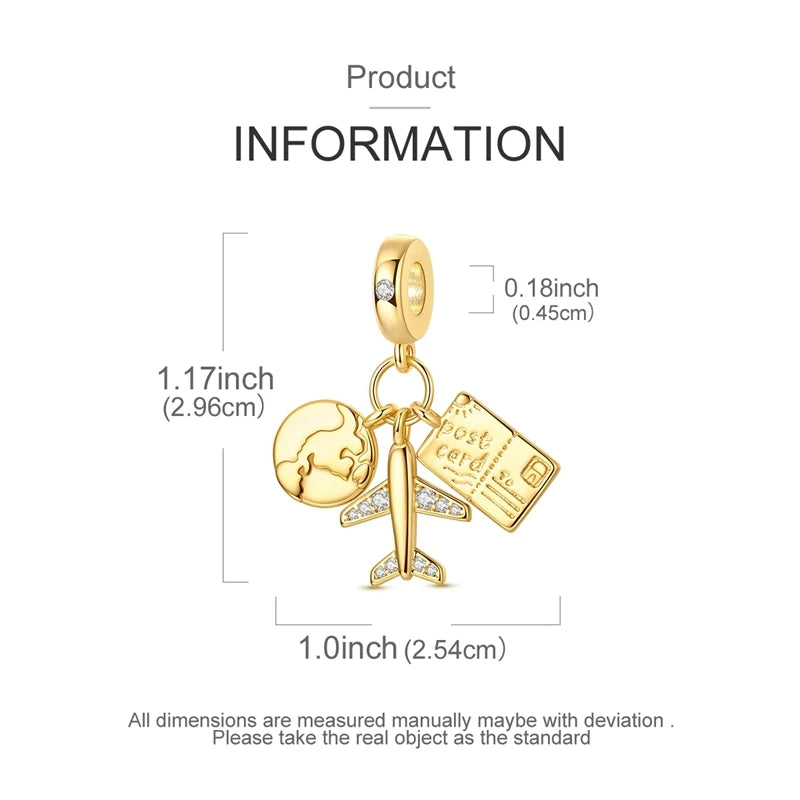 Original 925 Sterling Silver Charm Bead Golden Series Zircon Pendant Fit Original Bracelet Necklace For Women DIY Jewelry Gift