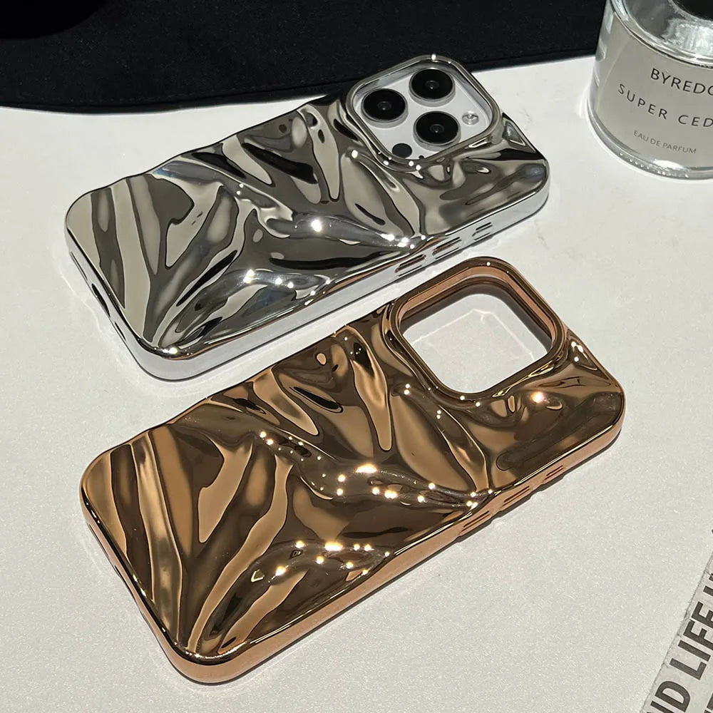 Luxury Electroplate Silvery 3D Wrinkle Phone Case For iphone 17 16 15 14 13 11 12 Pro Max 17Air Purple Water Ripple Soft Cover