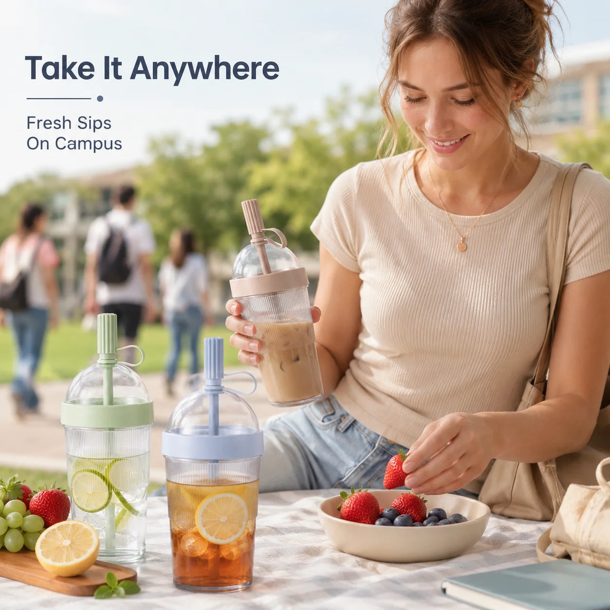 Portable Plastic Coffee Tumbler with Lid Straw Reusable Transparent Water Cup for Office School Gym Outdoor Travel
