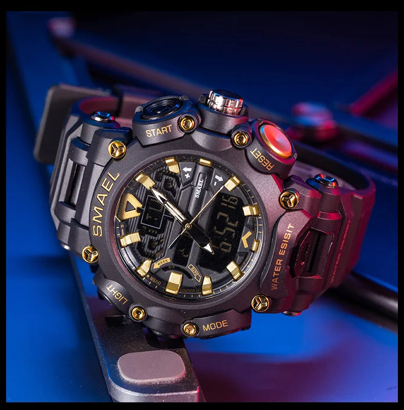 Military Watch Sport Waterproof 50M Stopwatch Analog Digital Wristwatches Week Display Alarm Clock 8053 Digital Watches Mens