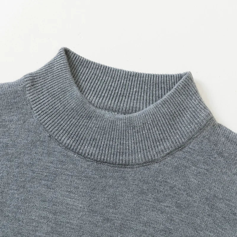 New Sweatwear Men's Half Neck Basic Solid Color Sweaters Round Neck Elastic Pullovers Warm Autumn Knitted Oversized Sweater Men