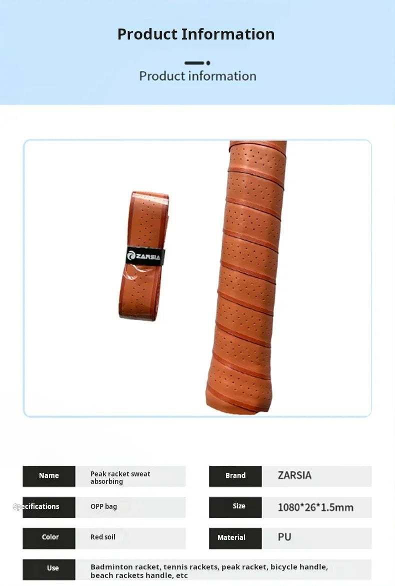 ZARSIA Perforated PU Leather Sweatband Tennis Badminton Racket Overgrip Wear-resistant Non-slip 2PCS