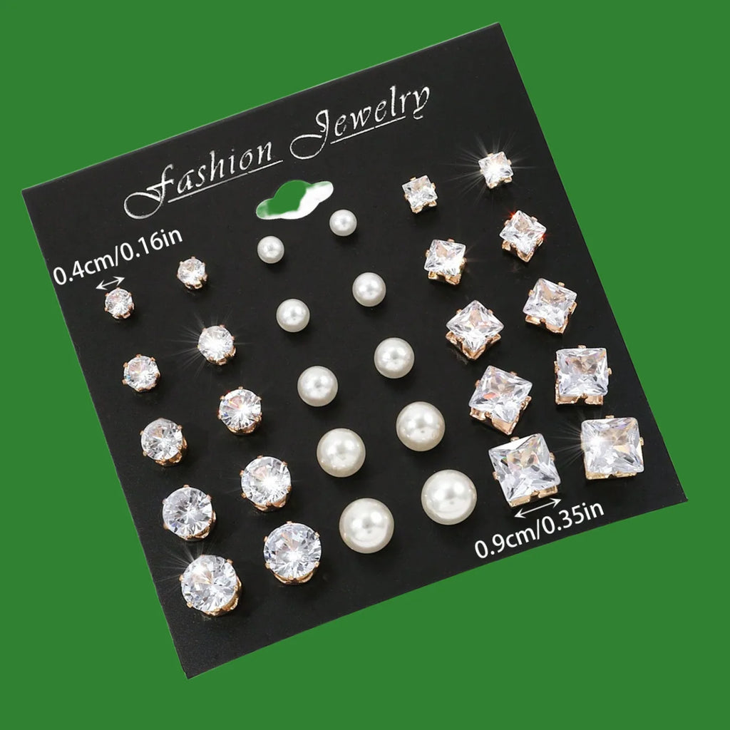 Geometric Six-Claw Heart-Shaped Crystal Zircon Basic Set Ear Studs Vintage Elegant 36 Pairs Unisex