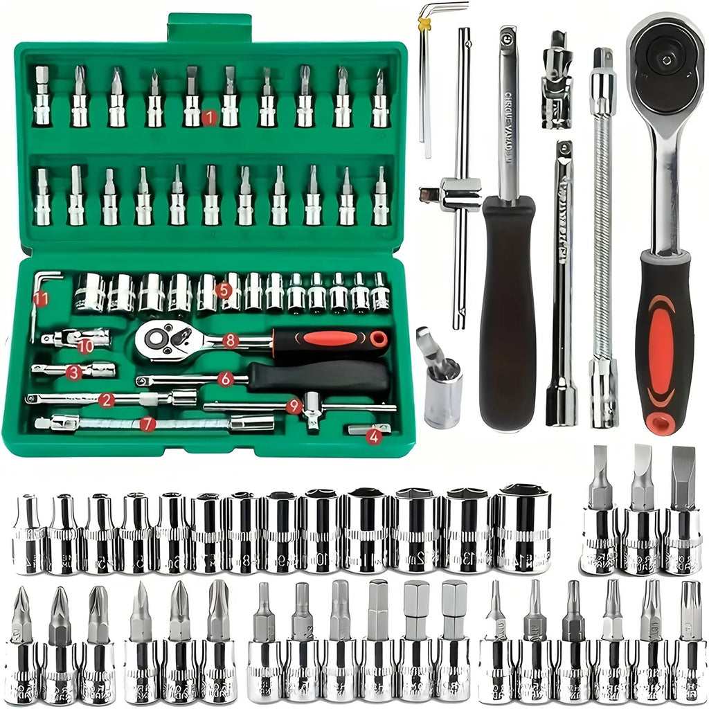 46pcs-Pack Car Repair Tool Kit: Ratchet Torque Wrench, Wrench, Screwdriver, Socket Kit - Perfect for Motorcycle And Car Repair