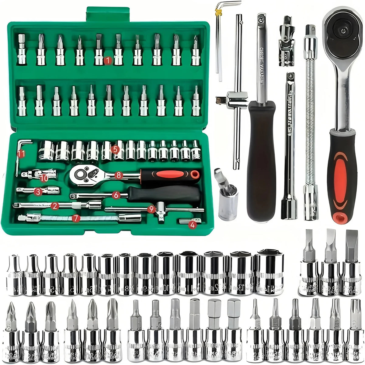 46pcs-Pack Car Repair Tool Kit: Ratchet Torque Wrench, Wrench, Screwdriver, Socket Kit - Perfect for Motorcycle And Car Repair