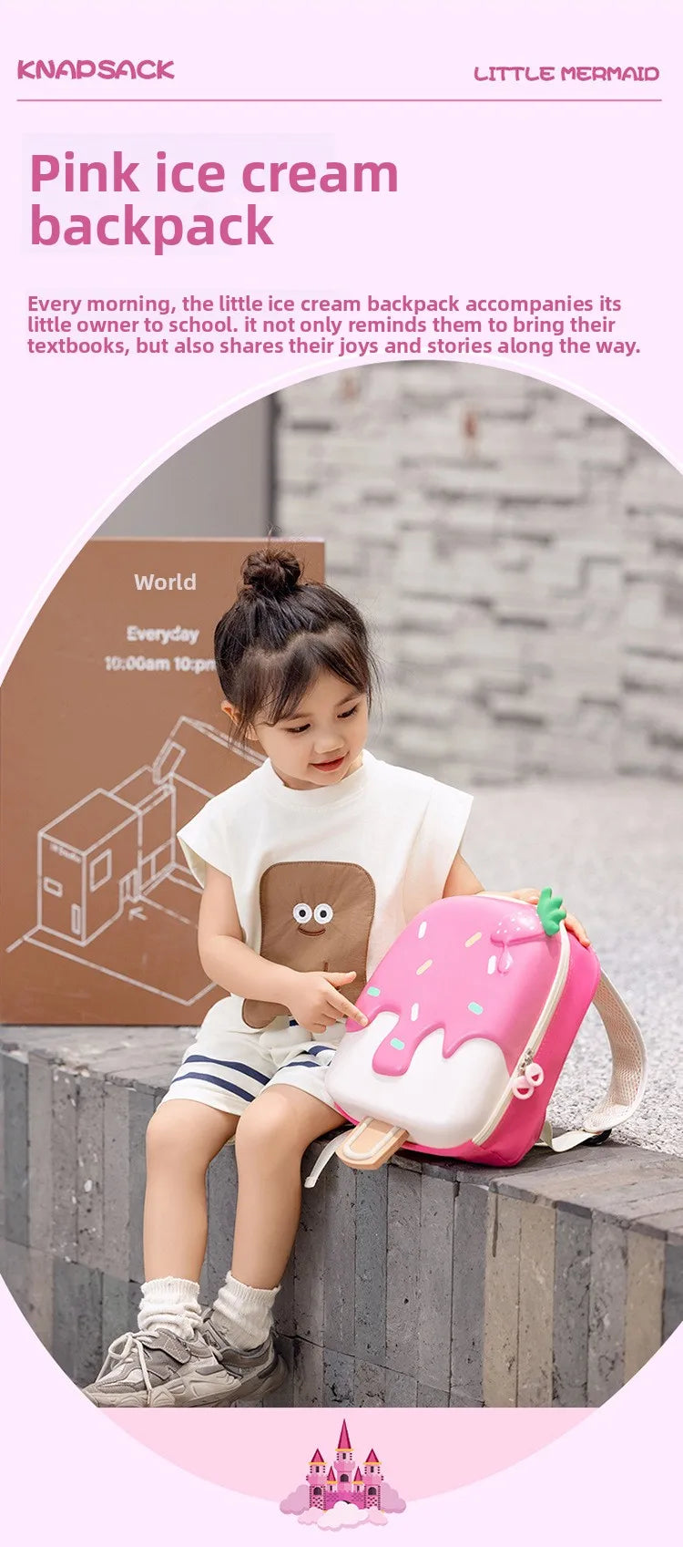 Ice Cream Children's Backpack Fashion Princess Schoolbag Kindergarten Baby Shoulders Bag 3D Cute Bookbag Kids Birthday Gifts