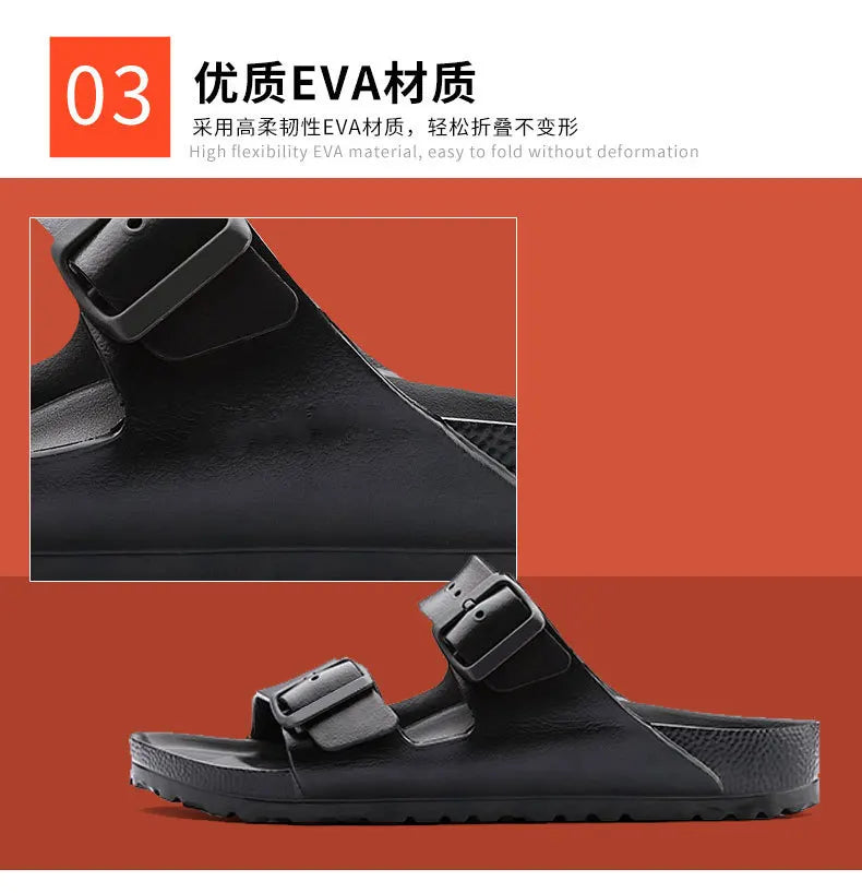 Shevalues Summer Flat Slippers For Women Men 2025 New Thick Sole Sandals With Double Buckle Fashoin Outdoor Antiskid Beach Slide