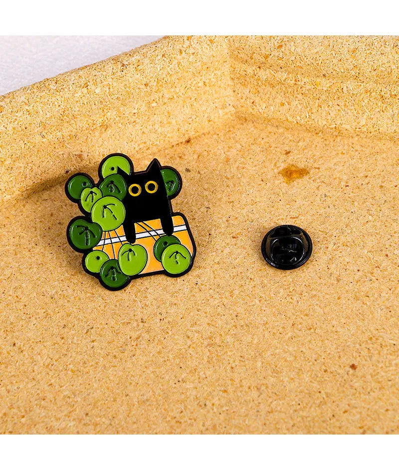 Cats in Plants Enamel Pins Metal Black Cat Potted Plant Badges Lapel Brooches Fun Animal Plant Jewelry Gift On Backpack For Kids