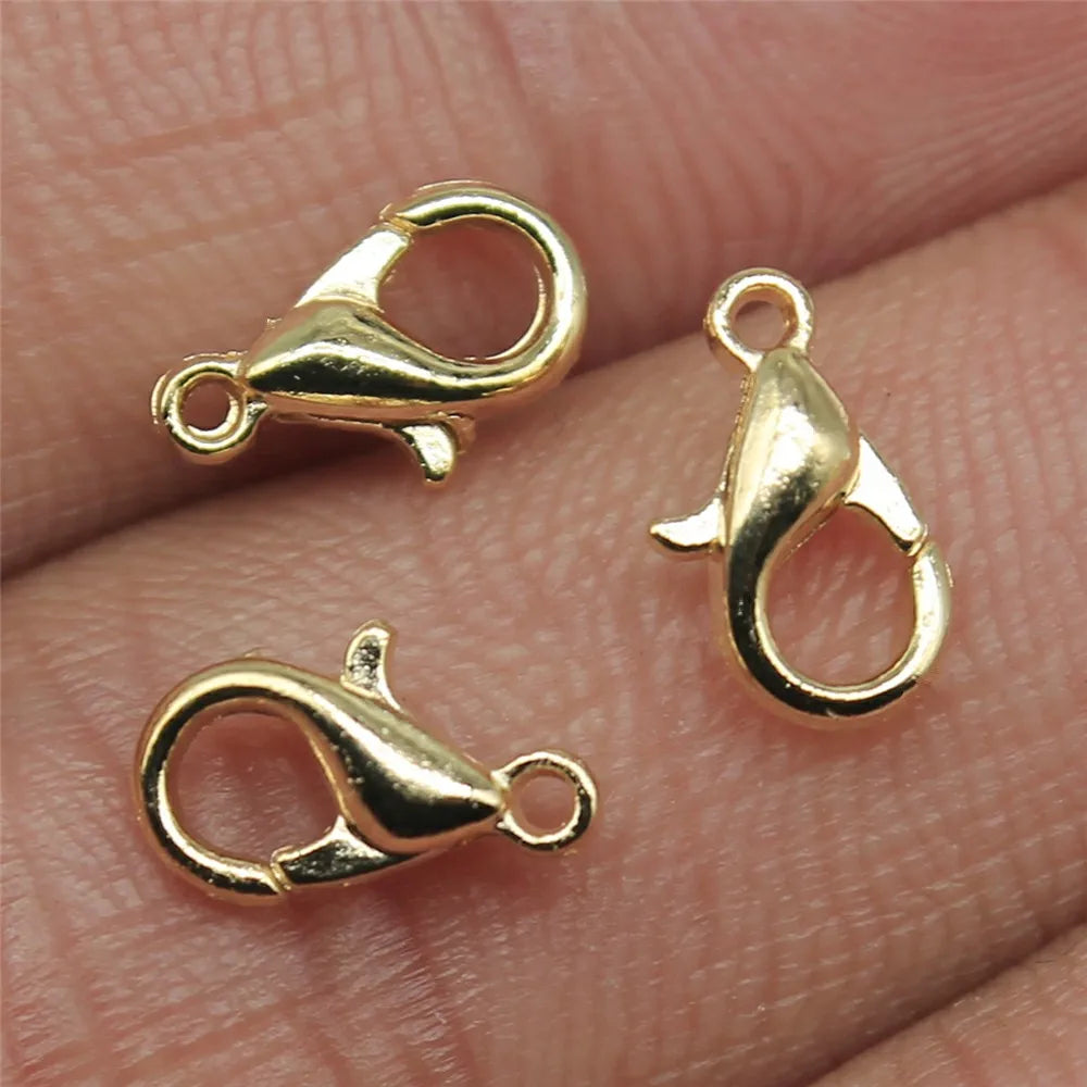 50pcs 8 Colors 12mm 10mm Metal Alloy Lobster Clasp Hooks For Necklace & Bracelet Chain DIY Fashion Jewelry Findings