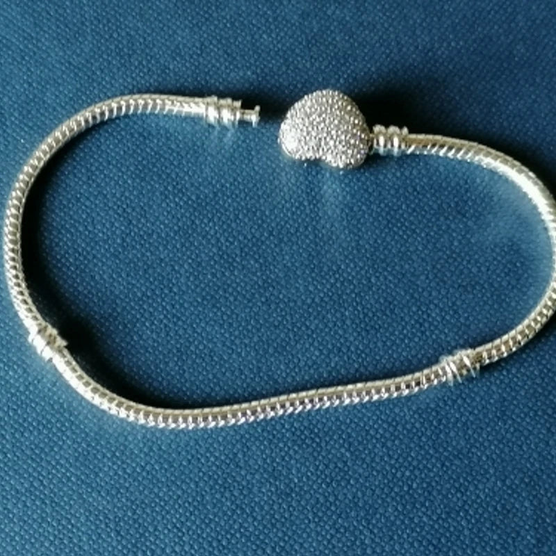 Big Sale Fine DIY Bracelet Bangle for women Silver Color Heart Clasp Snake Chain Fit Bead Bracelet Jewelry