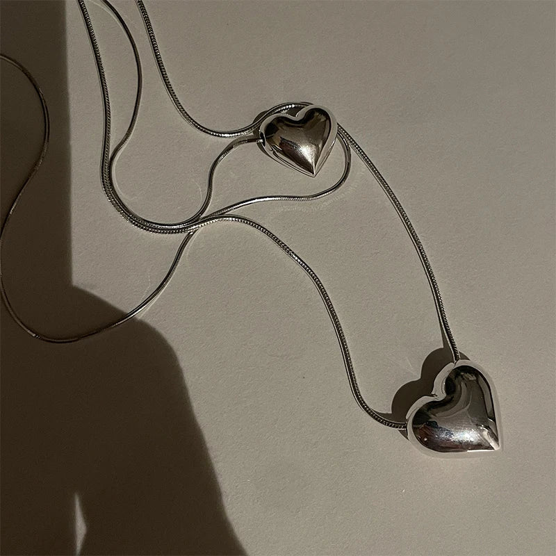 MEETSOFT Trendy Silver Color Retro Big Small Heart Chokers Necklace for Women Fashion Jewelry Romantic Gifts Drop Shipping